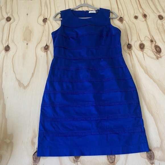 Calvin Klein Dresses & Skirts - Calvin Klein Sheath Dress Women's Size 12 Blue Tiered Round Neck Sleeveless